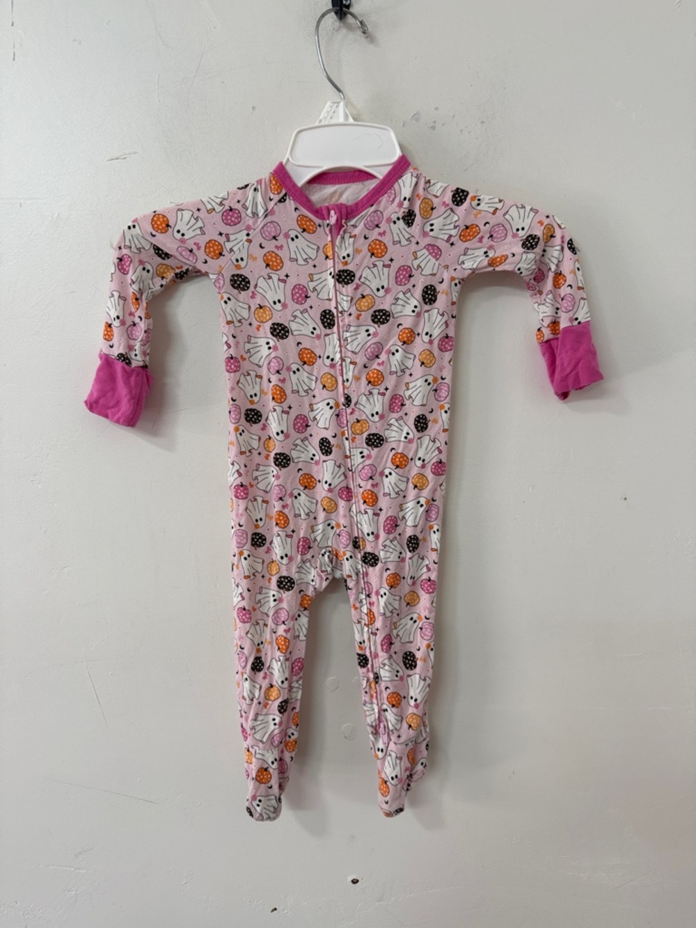 btween Pink Halloween Ghost & Pumpkin Footed One-Piece